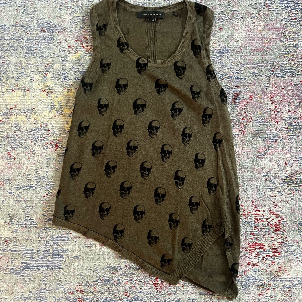 All Cashmere Green Asymmetrical Sleeveless Tank Top